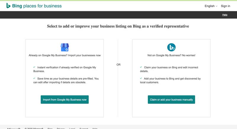 bing places for business listing